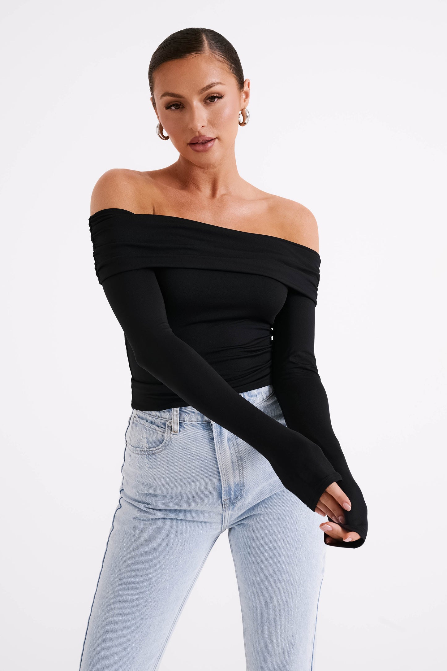 Lucinda Recycled Nylon Off Shoulder Top - Black