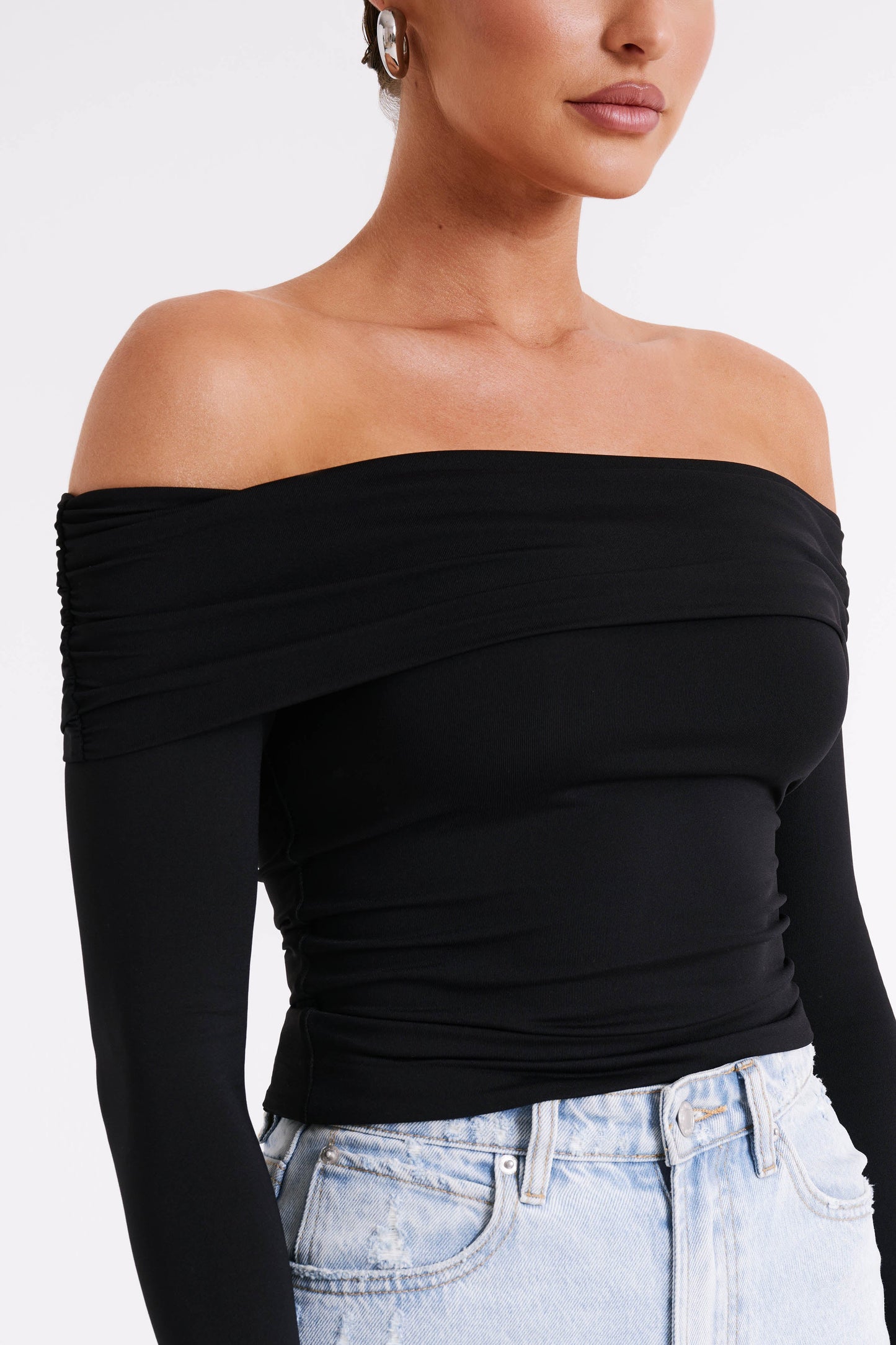 Lucinda Recycled Nylon Off Shoulder Top - Black