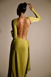 Christina Backless Maxi Wrap Dress - Green Shimmer