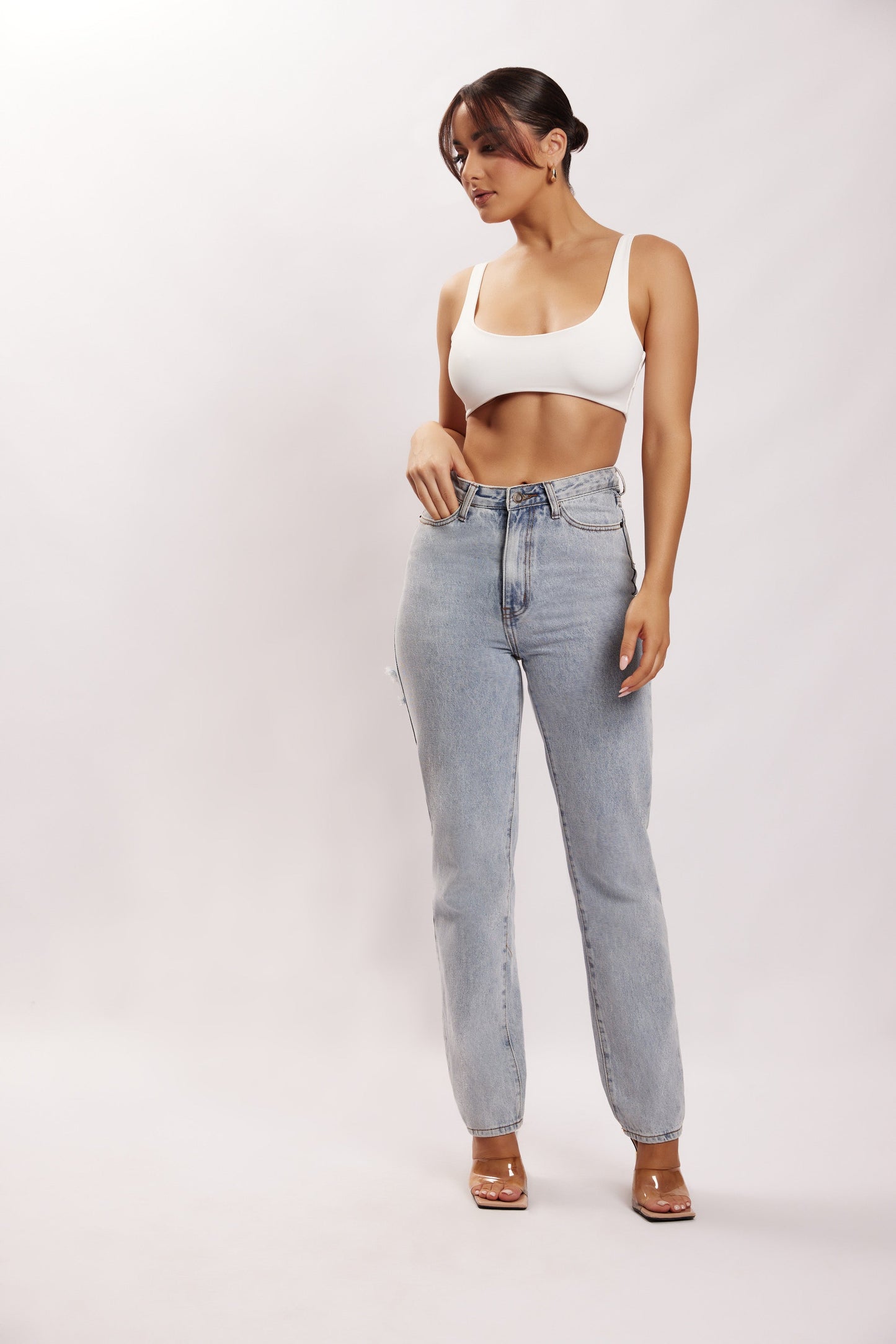 Jemma Scoop Neck Super Crop Top - White