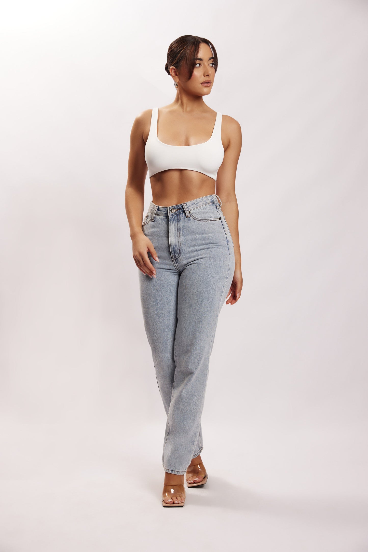 Jemma Scoop Neck Super Crop Top - White