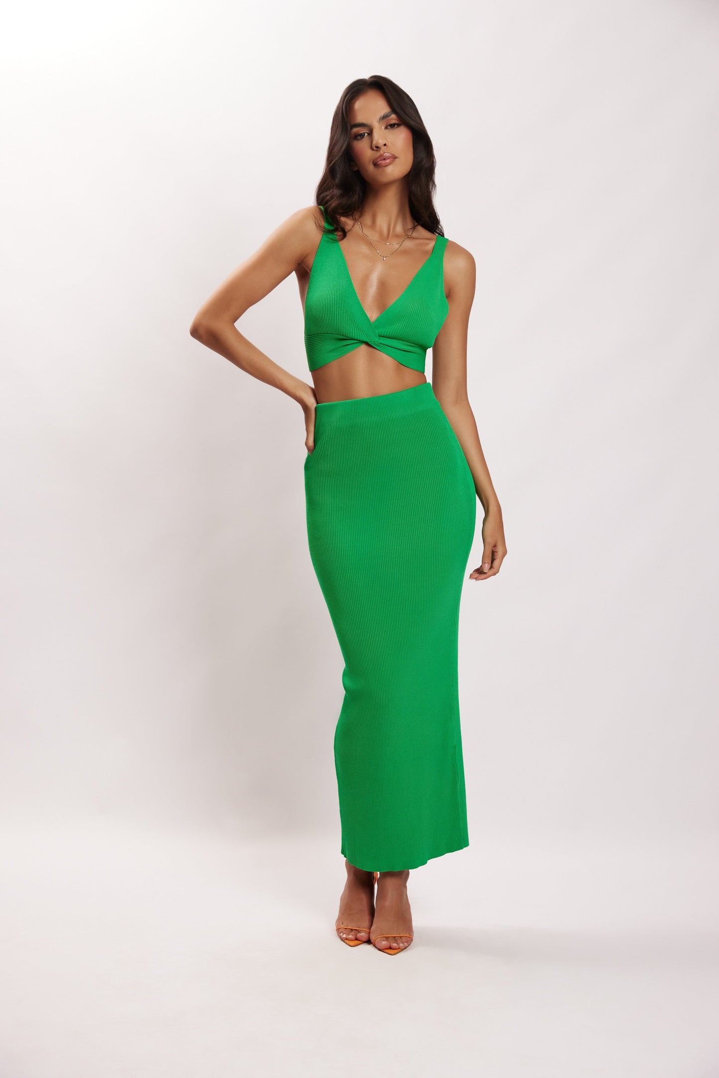 Kaesha Twist Front Knit Top - Green