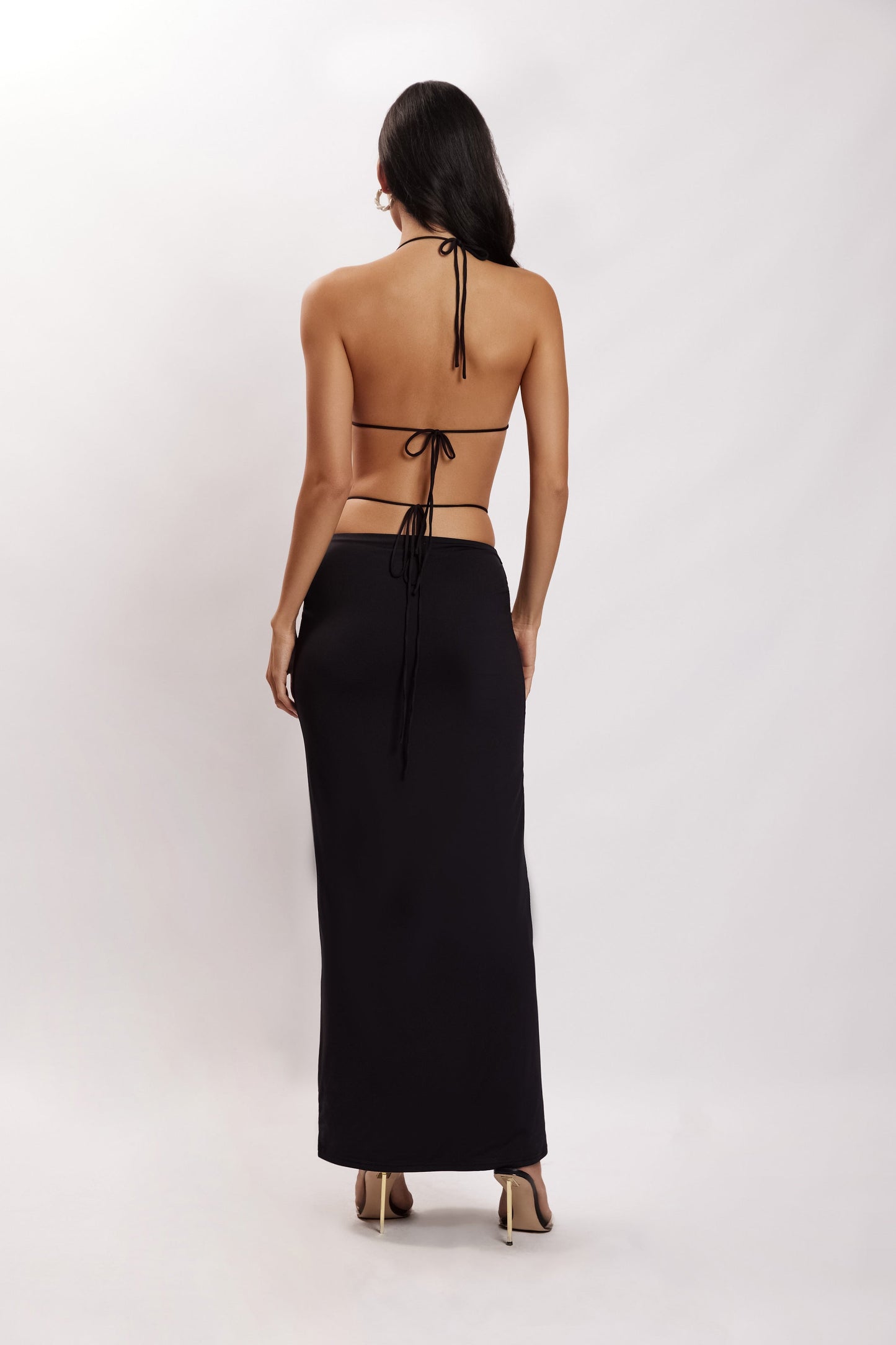 Amber Ruched Halter Crop Top - Black