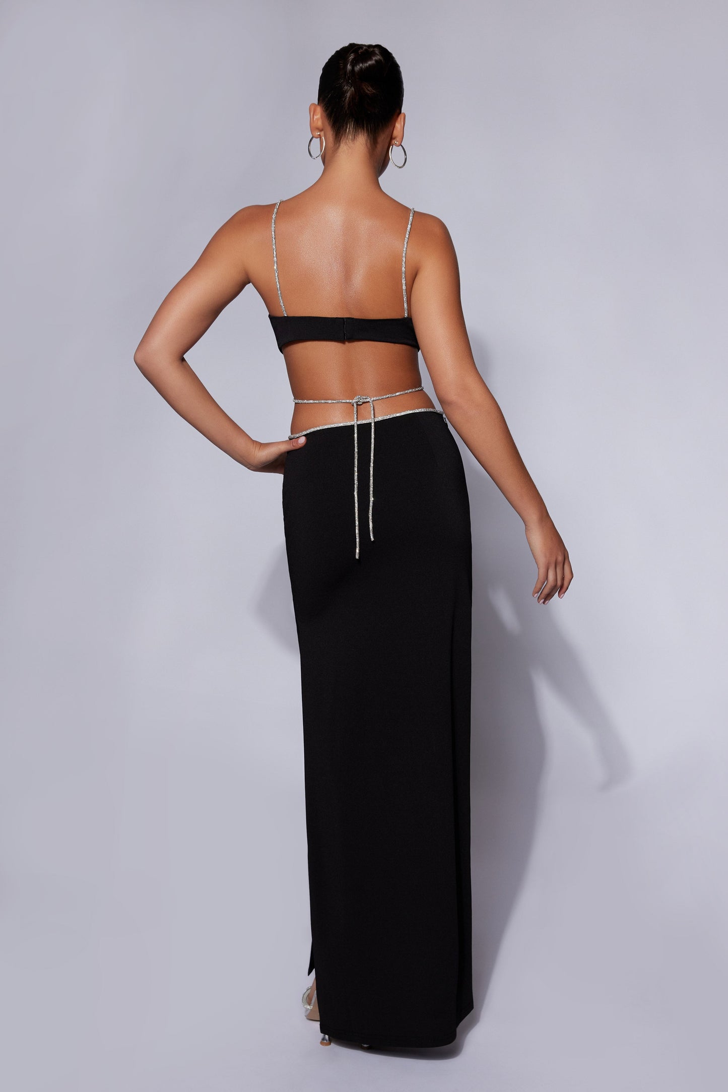 Sweeney Diamante Maxi Skirt With Split - Black