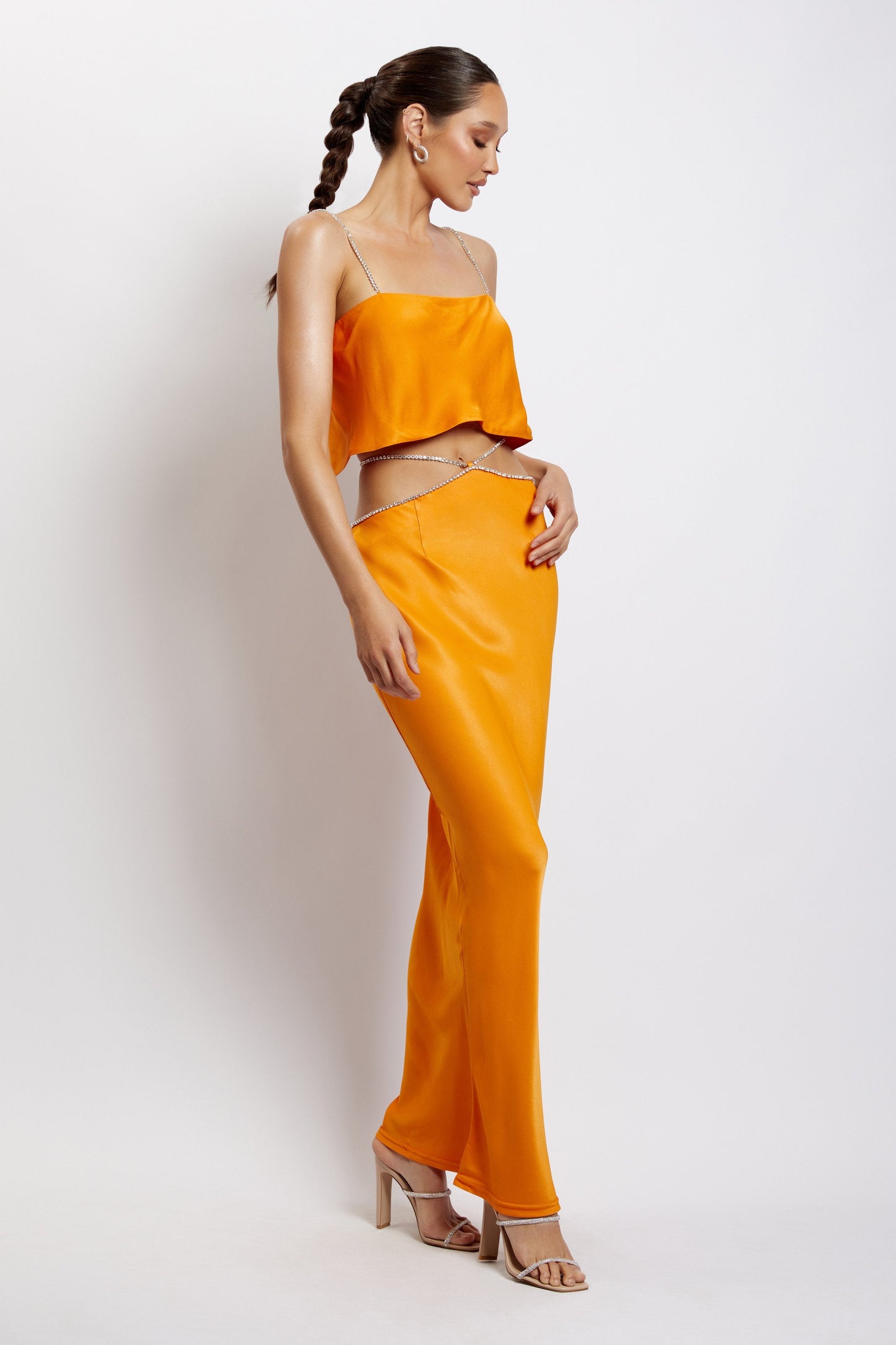 Dayana Diamante Maxi Skirt - Mandarin