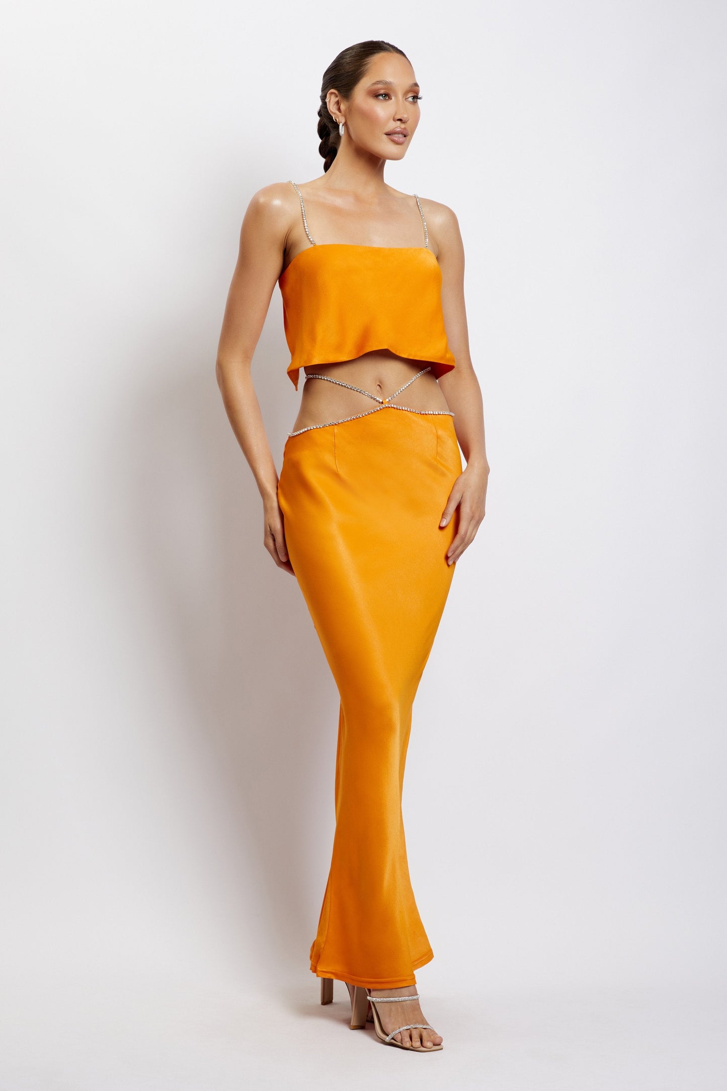 Dayana Diamante Maxi Skirt - Mandarin