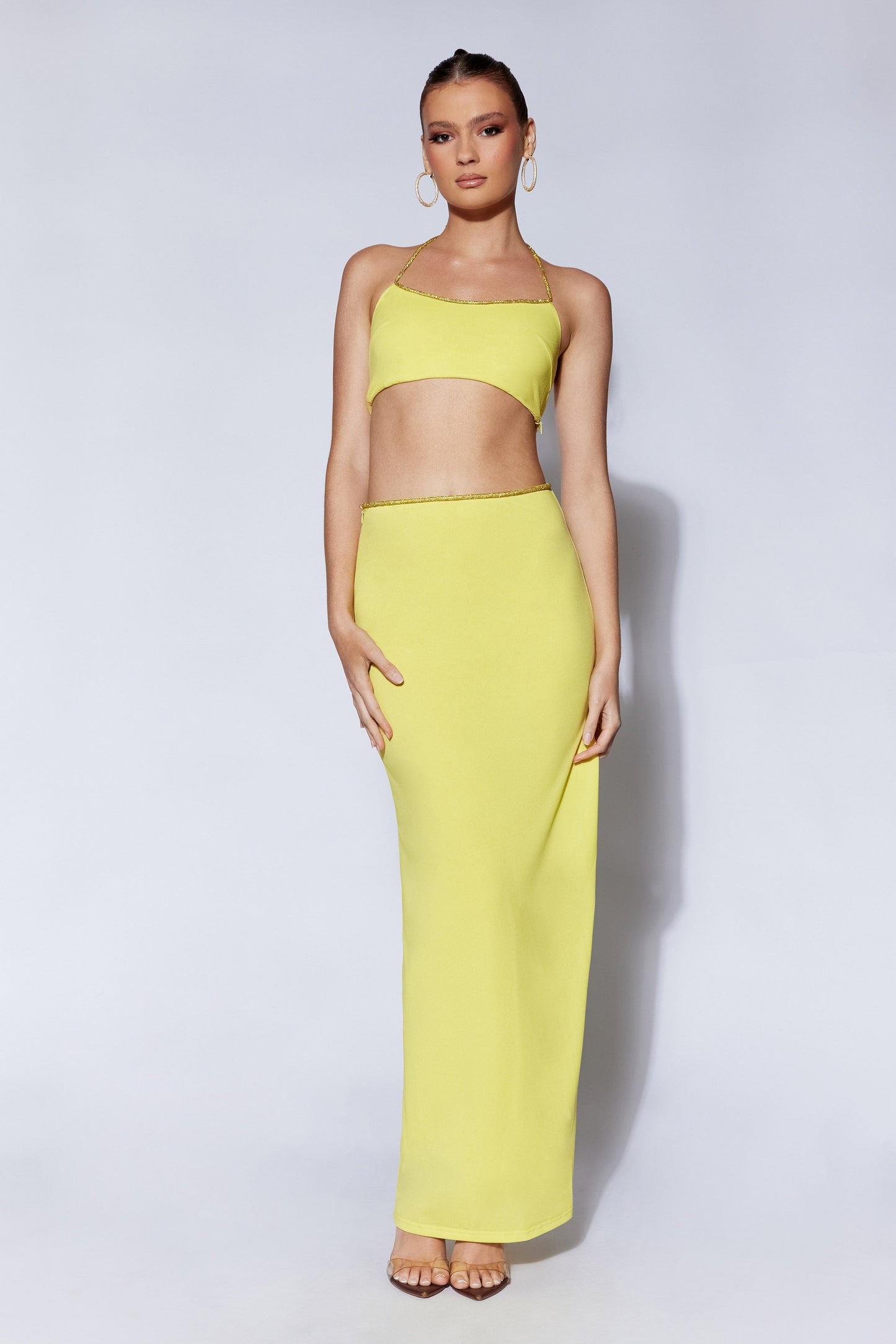 Arya Diamante Rope Halter Top - Chartreuse