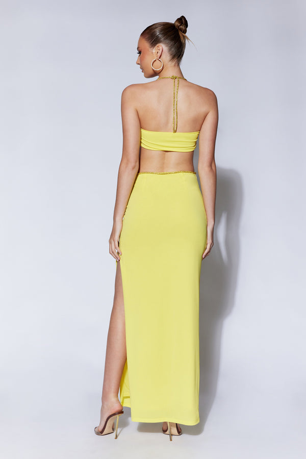 Sweeney Diamante Maxi Skirt With Split - Chartreuse - MESHKI U.S