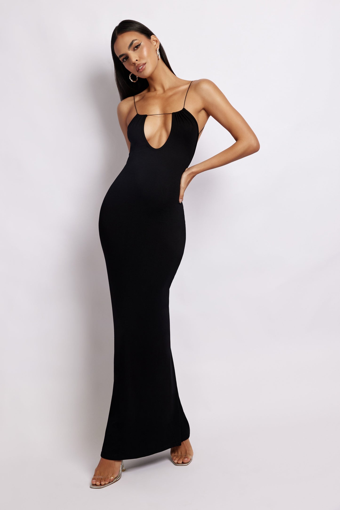 Kirsty Strappy Circle Cutout Maxi Dress - Black