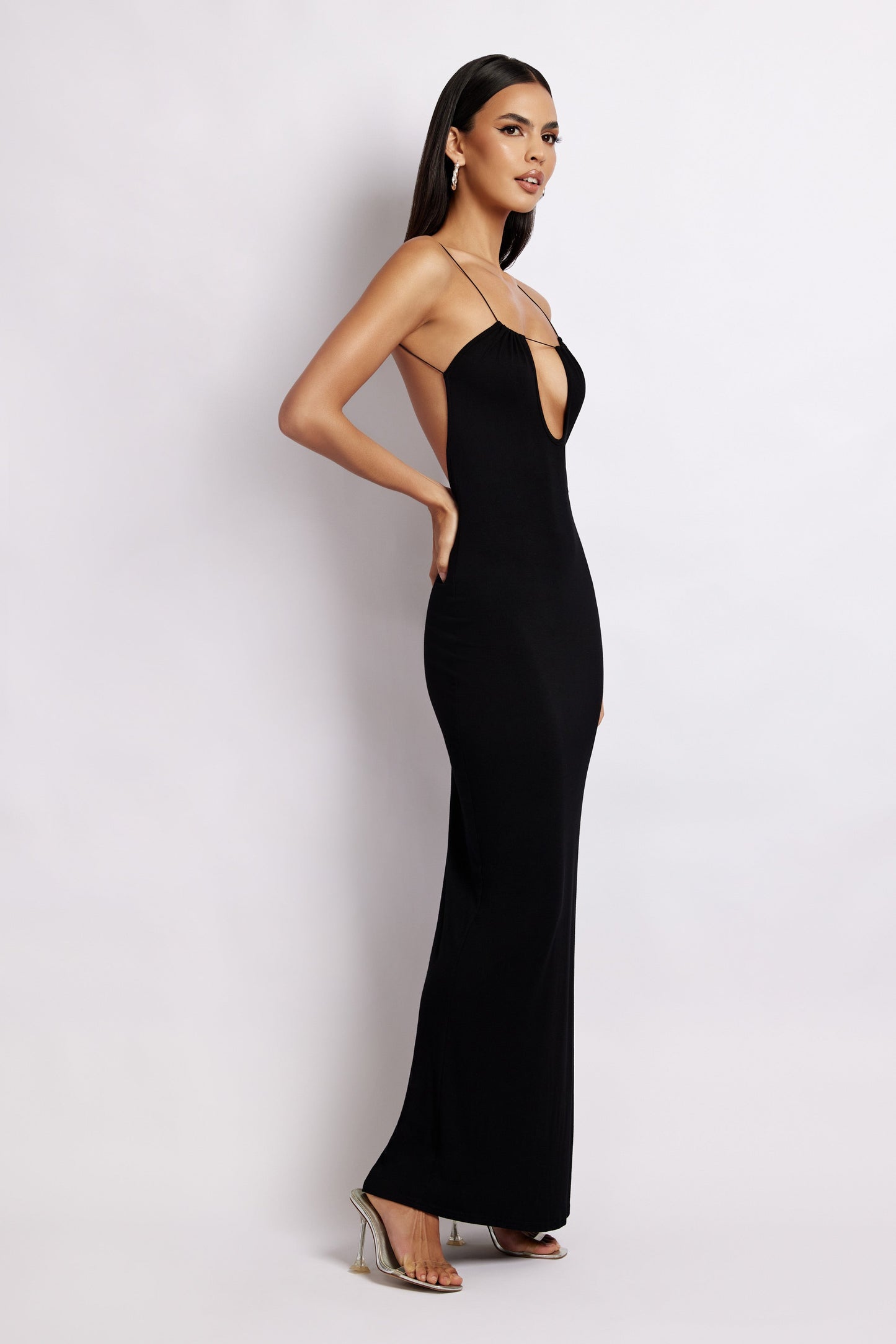 Kirsty Strappy Circle Cutout Maxi Dress - Black