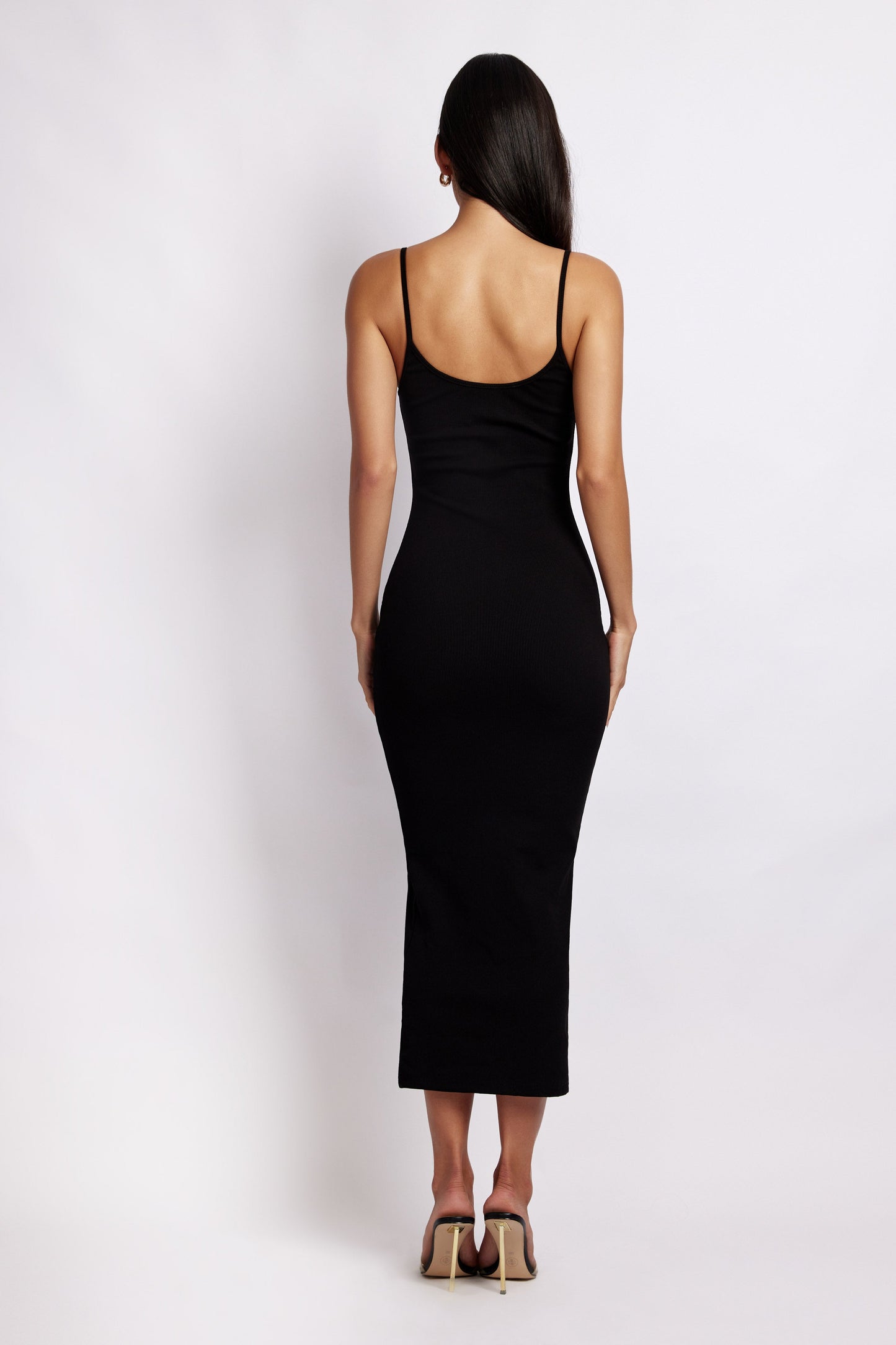 Alexis Ribbed Cami Midi Dress - Black