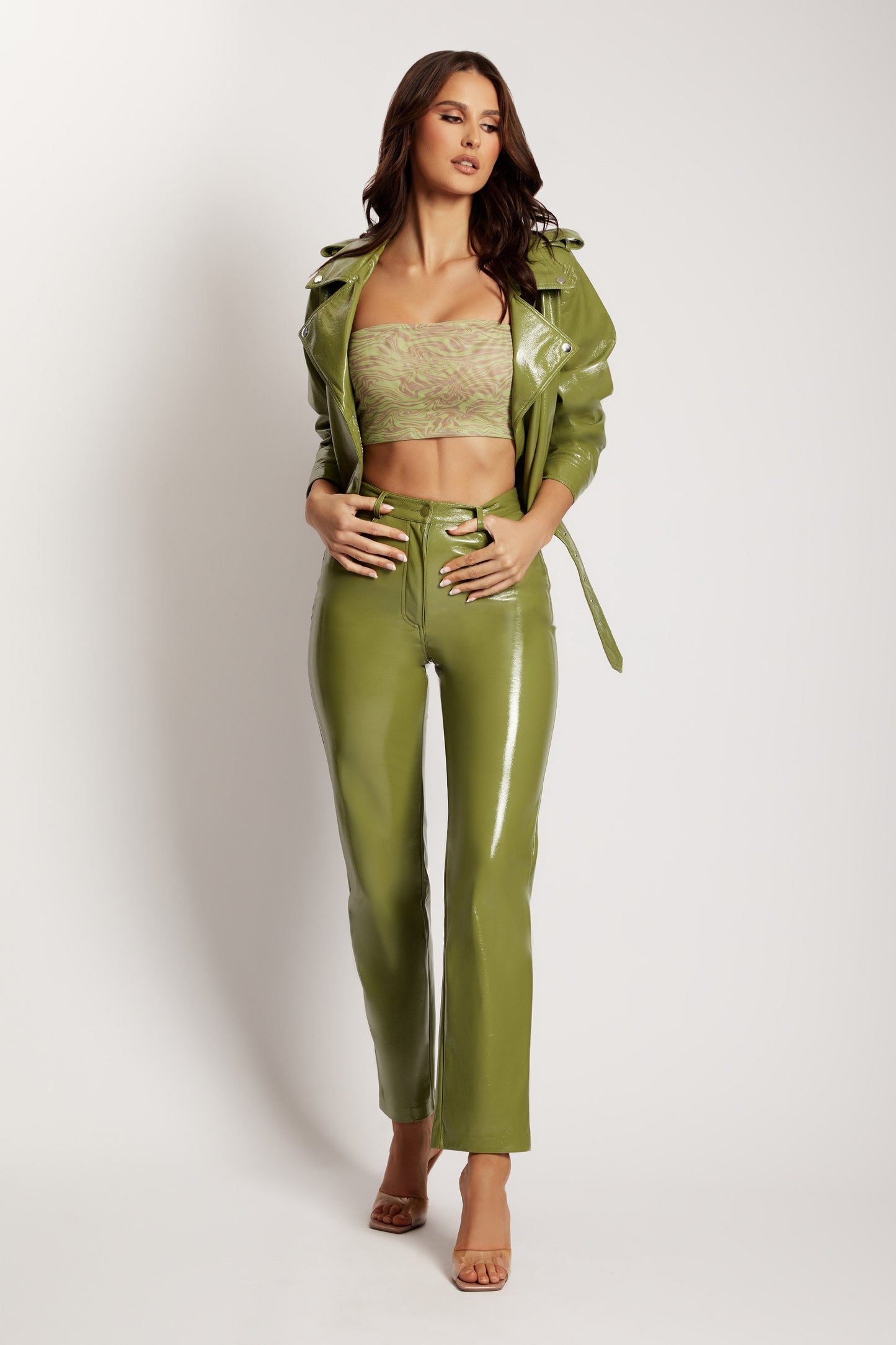 Oakleigh Straight Leg Patent Pants - Green