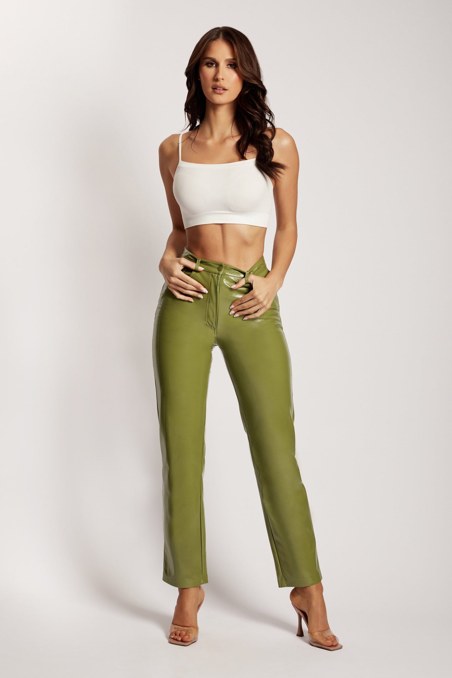 Oakleigh Straight Leg Patent Pants - Green