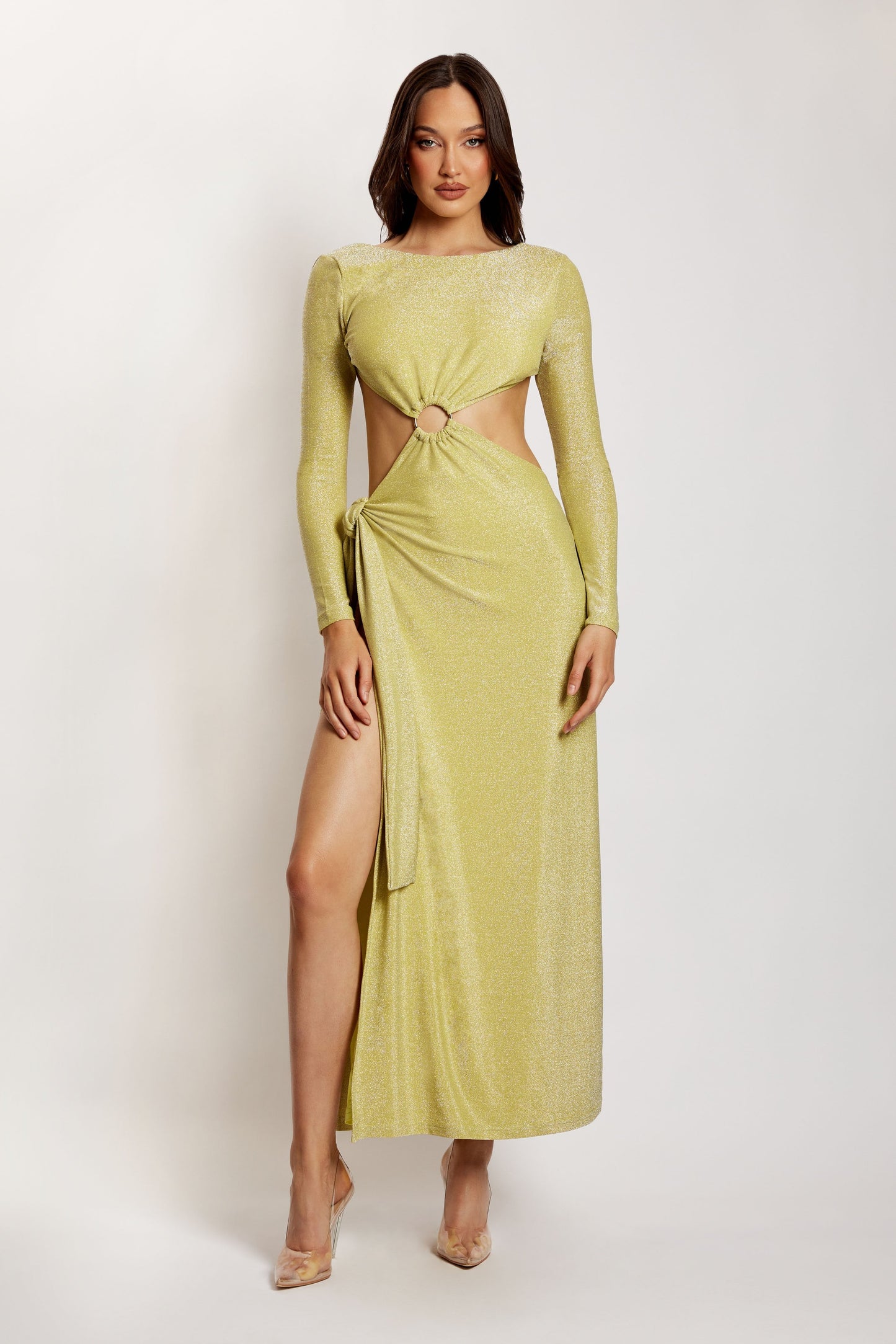 Christina Backless Maxi Wrap Dress - Green Shimmer