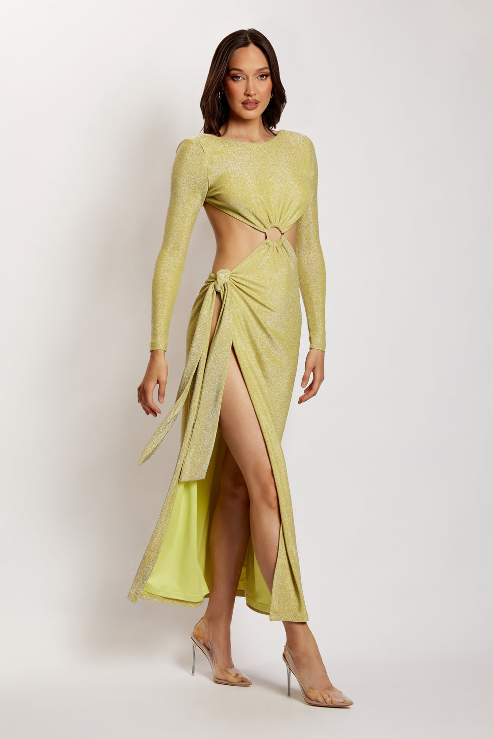 Christina Backless Maxi Wrap Dress - Green Shimmer