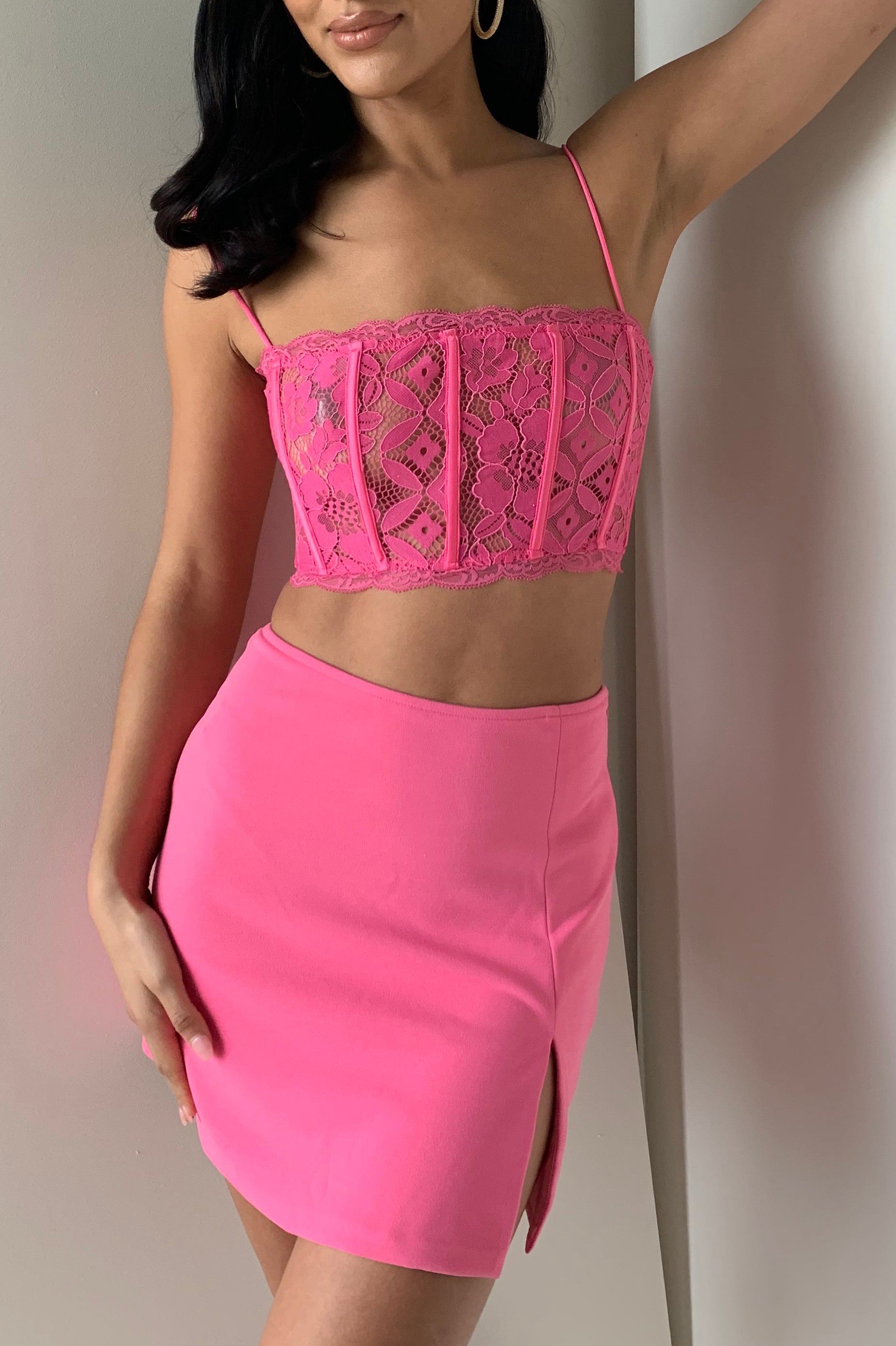 SHEIN PETITE Tie Back Crop Tube Top With Two Piece Set Mini Skirt