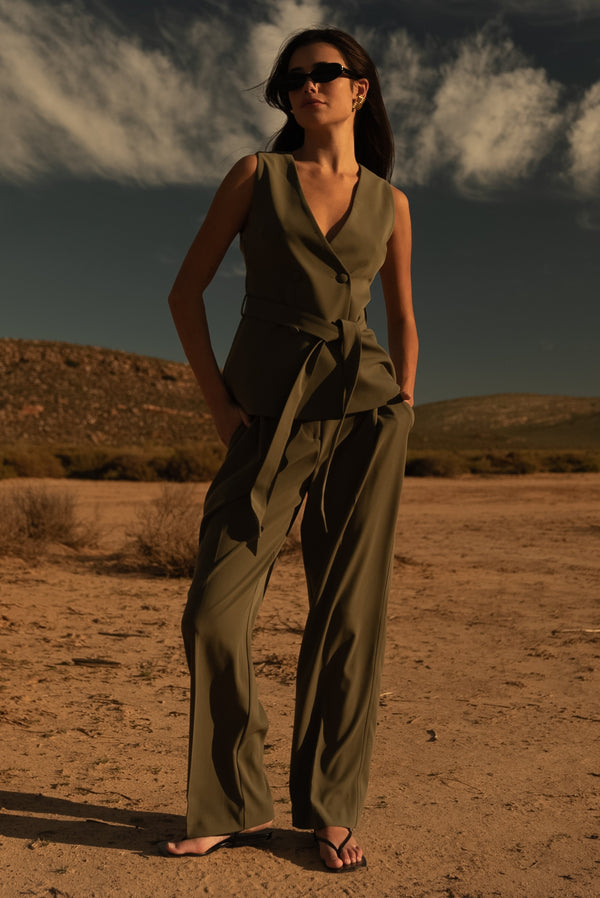 Amelie Suiting Longline Vest - Military Olive - MESHKI U.S