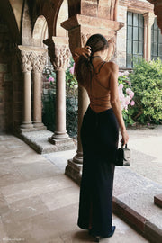 Gina Satin Slip Maxi Dress With Lace - Lemon - MESHKI U.S