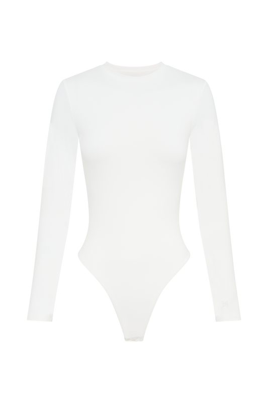 Delilah Long Sleeve Crew Neck Bodysuit - White