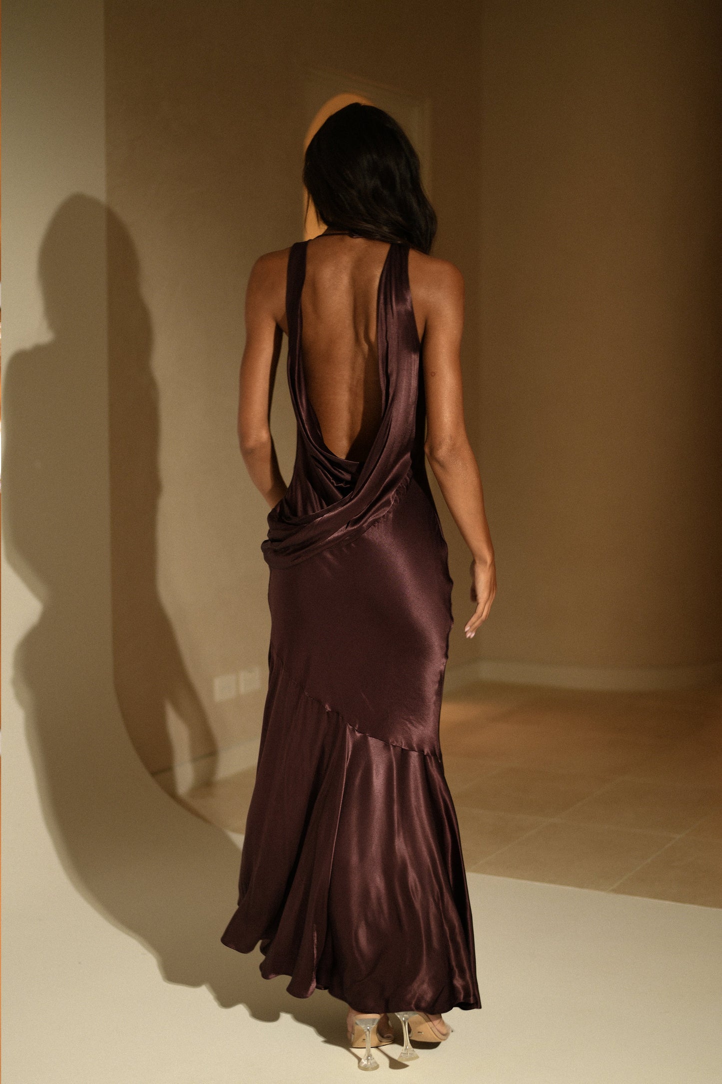 Ellison Satin Cowl Gown - Dark Chocolate