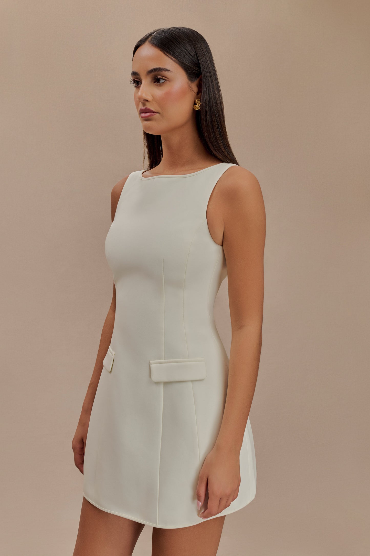 Evanna Sleeveless Suiting Mini Dress - Ivory