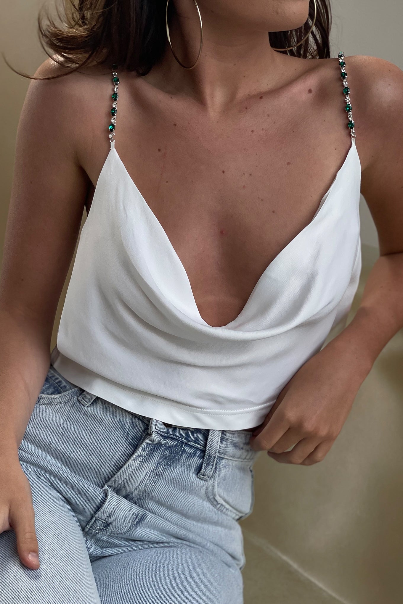 Strappy Cowl Neck Satin Cami Vest Top In Cream | One Nation Clothing |  SilkFred US