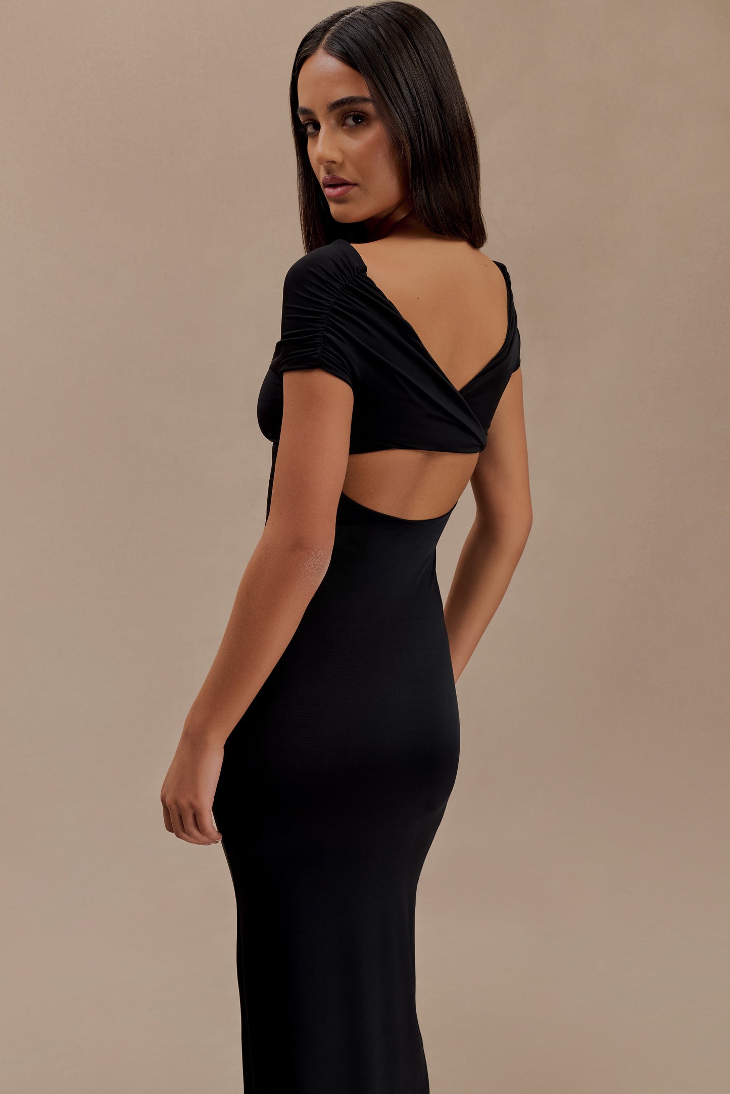 Imogen Off Shoulder Slinky Maxi Dress - Black