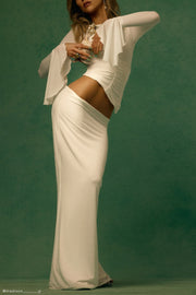 Bruna Slinky Fishtail Maxi Skirt - White