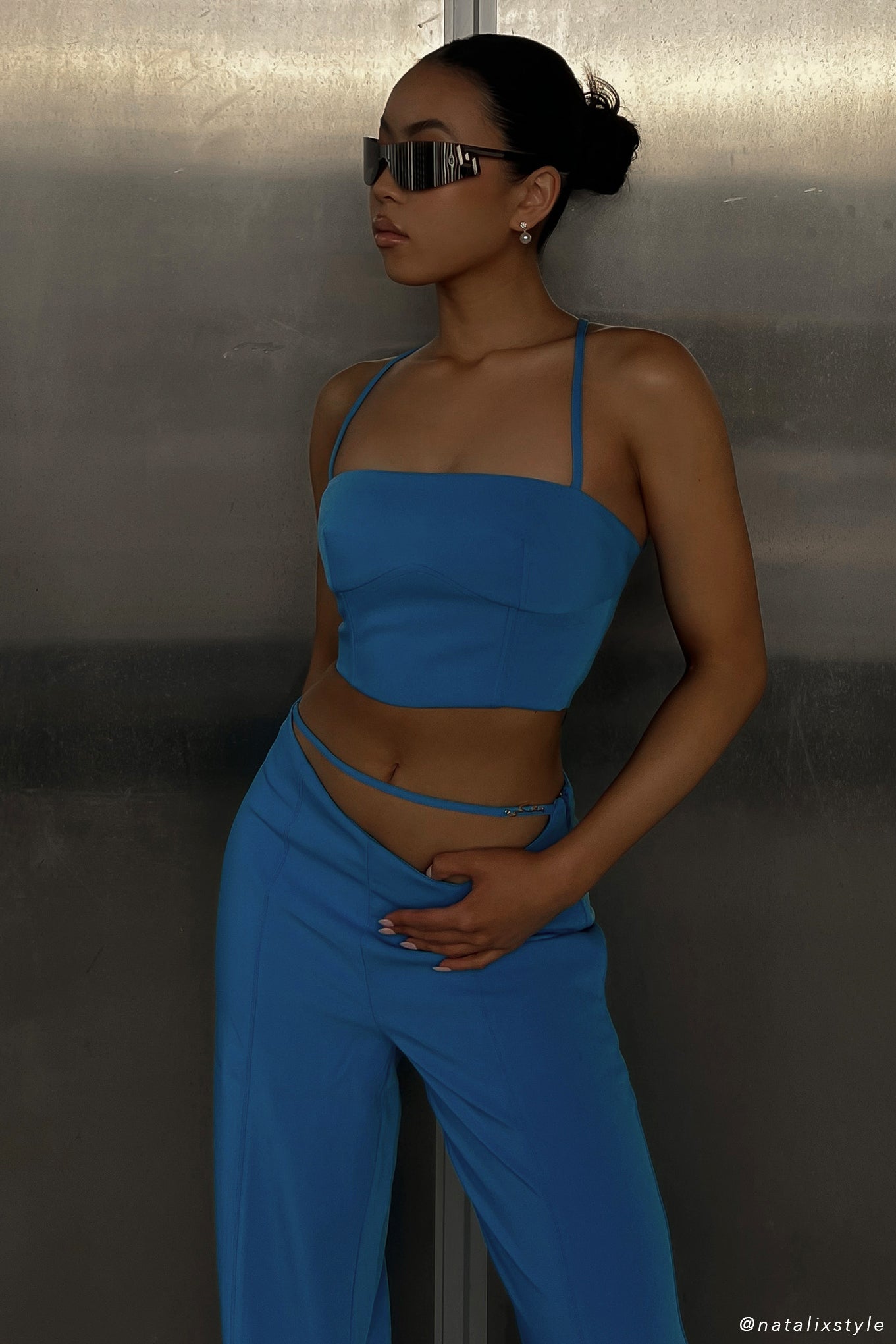 Bahar Seam Line Crop Top - Azure Blue