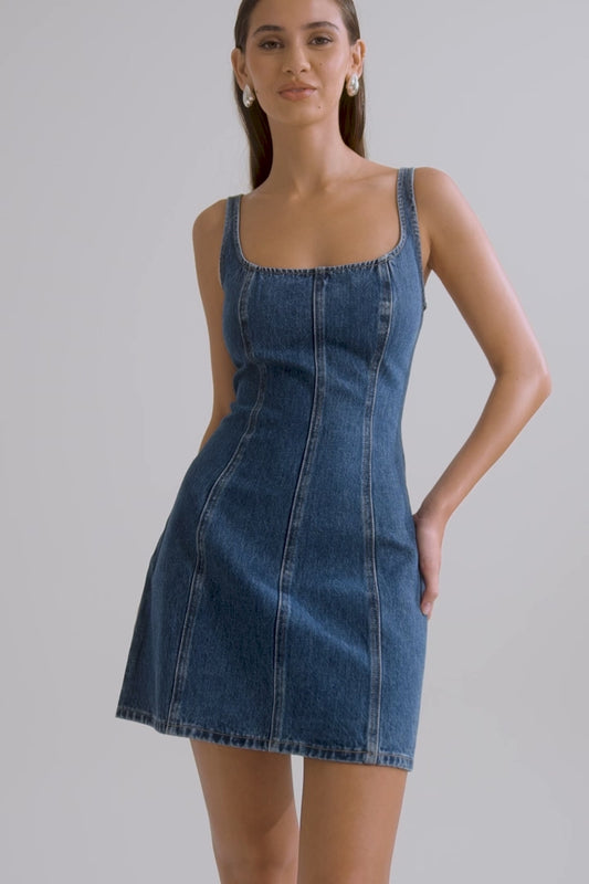 Rue Denim Mini Dress - Dark Blue