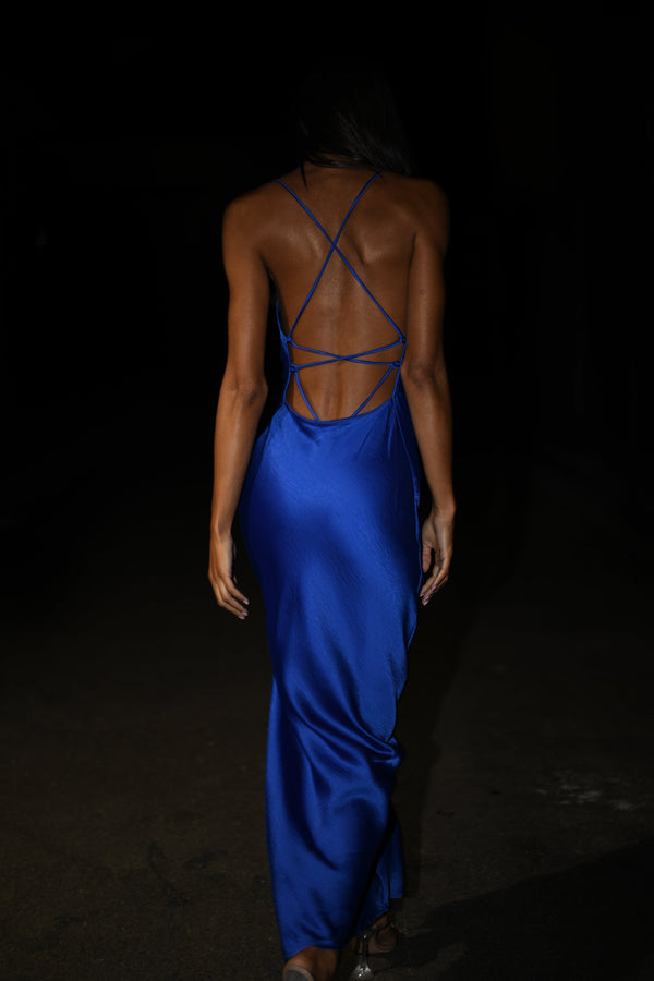 Sydney Straight Neck Slip Maxi Dress - Cobalt Blue - MESHKI U.S