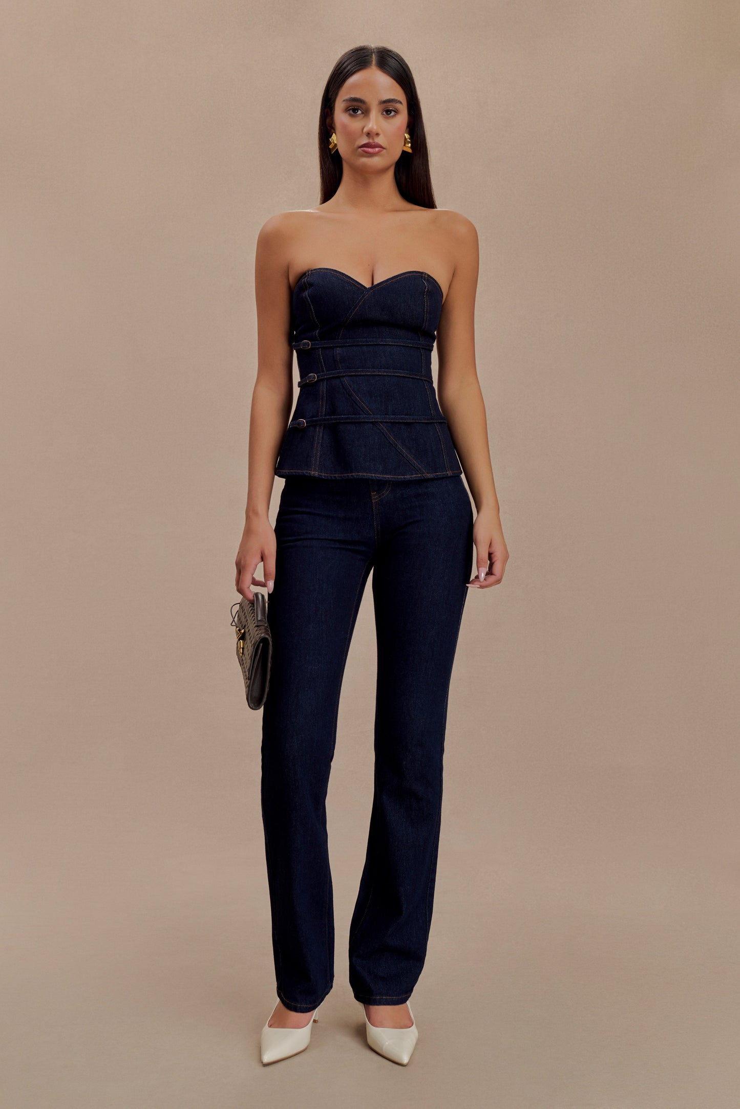 Sylas Strapless Buckle Denim Top - Indigo Blue