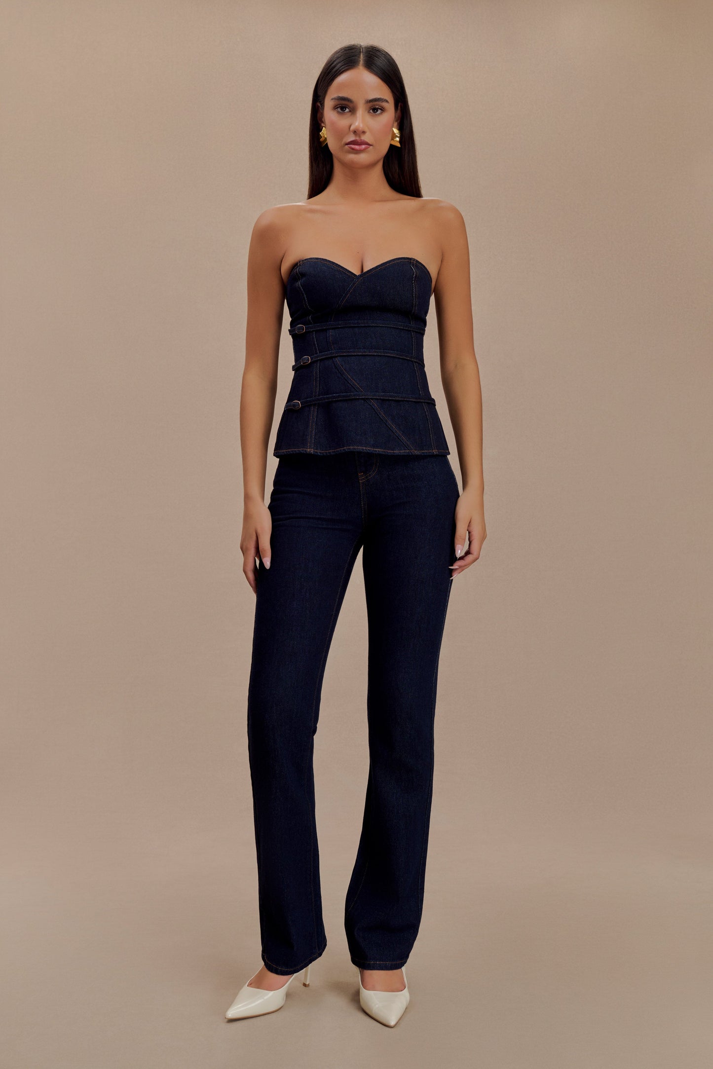 Sylas Strapless Buckle Denim Top - Indigo Blue