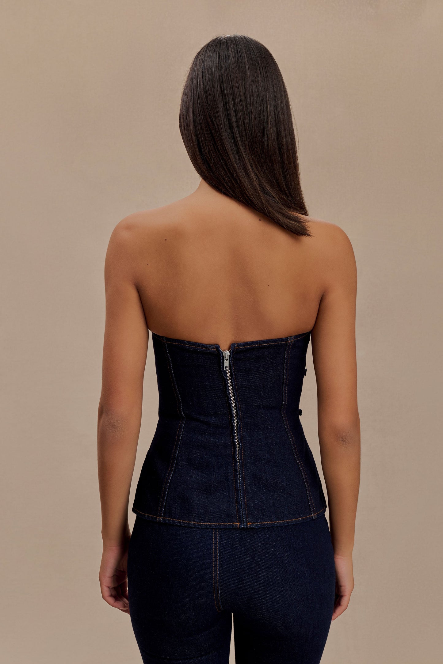 Sylas Strapless Buckle Denim Top - Indigo Blue